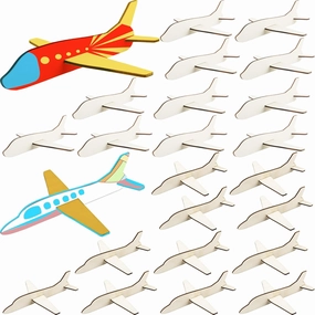 Haconba 24 Pack Wooden Craft Airplanes Unfinished Paintable DIY Wood Plane Model for Kids DIY Handicraft Activities (Color Style 1)