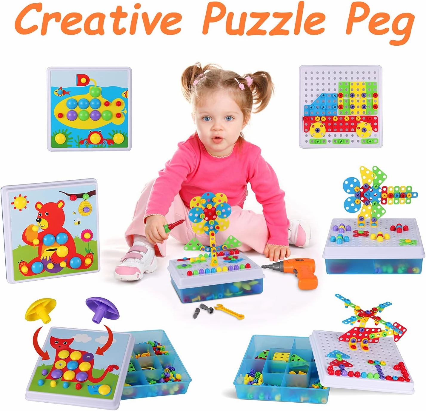 Haifeng 235 PCS Kids Electric Drill STEM Toy Set with Dual Drill Heads, Creative Building Blocks Kit for Boys & Girls Age 3 , Educational Construction Tool Set with Storage Box
