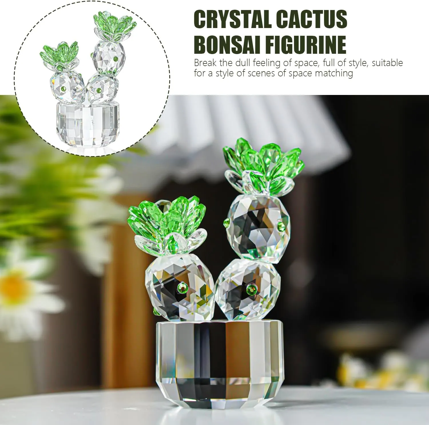 H&D HYALINE & DORA Crystal Cactus Figurine Glass Cactus Figurines Collectibles Crystal Cactus Flower Home Table Decoration