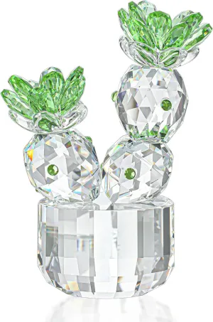 H&D HYALINE & DORA Crystal Cactus Figurine Glass Cactus Figurines Collectibles Crystal Cactus Flower Home Table Decoration