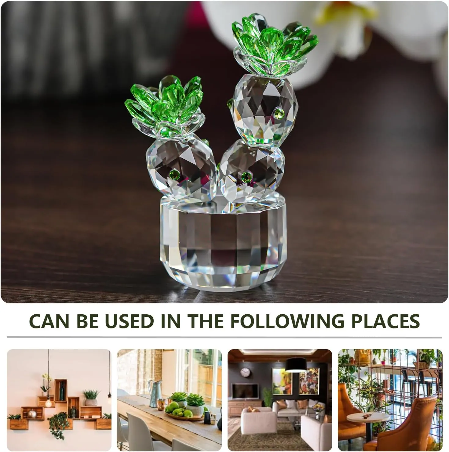 H&D HYALINE & DORA Crystal Cactus Figurine Glass Cactus Figurines Collectibles Crystal Cactus Flower Home Table Decoration