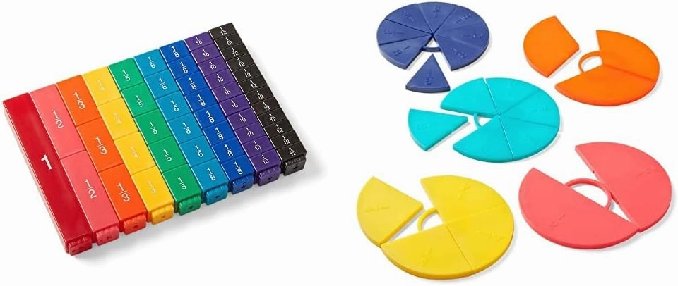 hand2mind Plastic Rainbow Fraction Tower Cubes and Fraction Circles Montessori Math Materials for Kids