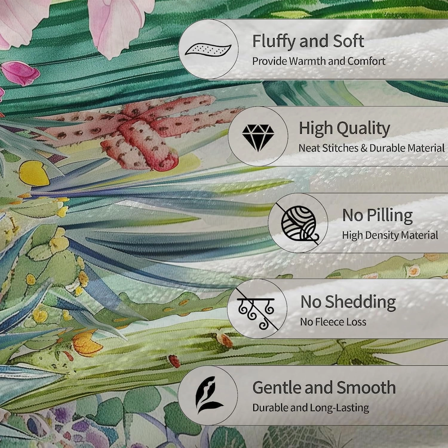 Hand Drawn Cactus Blanket - Soft Cozy Lightweight Flannel Throw Blanket for Couch, Bed, Travel & Outdoor | Warm Fuzzy Blankets for Adults Kids Women Boys Girls 50×60 in