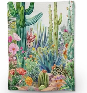 Hand Drawn Cactus Blanket - Soft Cozy Lightweight Flannel Throw Blanket for Couch, Bed, Travel & Outdoor | Warm Fuzzy Blankets for Adults Kids Women Boys Girls 50×60 in