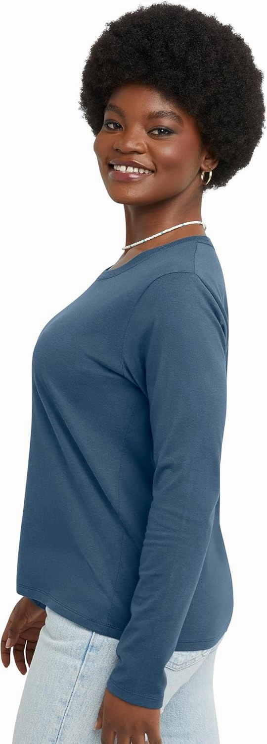 Hanes Women's Long Sleeve Cotton T-Shirt, Lightweight Crewneck Tee for Women, Modern Fit