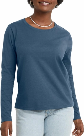 Hanes Women's Long Sleeve Cotton T-Shirt, Lightweight Crewneck Tee for Women, Modern Fit
