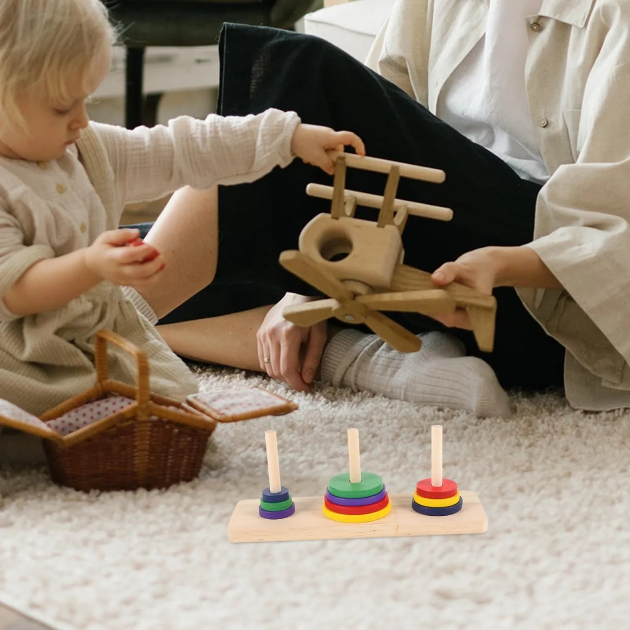 Hanoi Tower Toy - 2 Set Logic Tower Playing DIY Game Hanoi Teasers of Intellectual Mathematical Wooden Game Board Puzzle Party Puzzle
