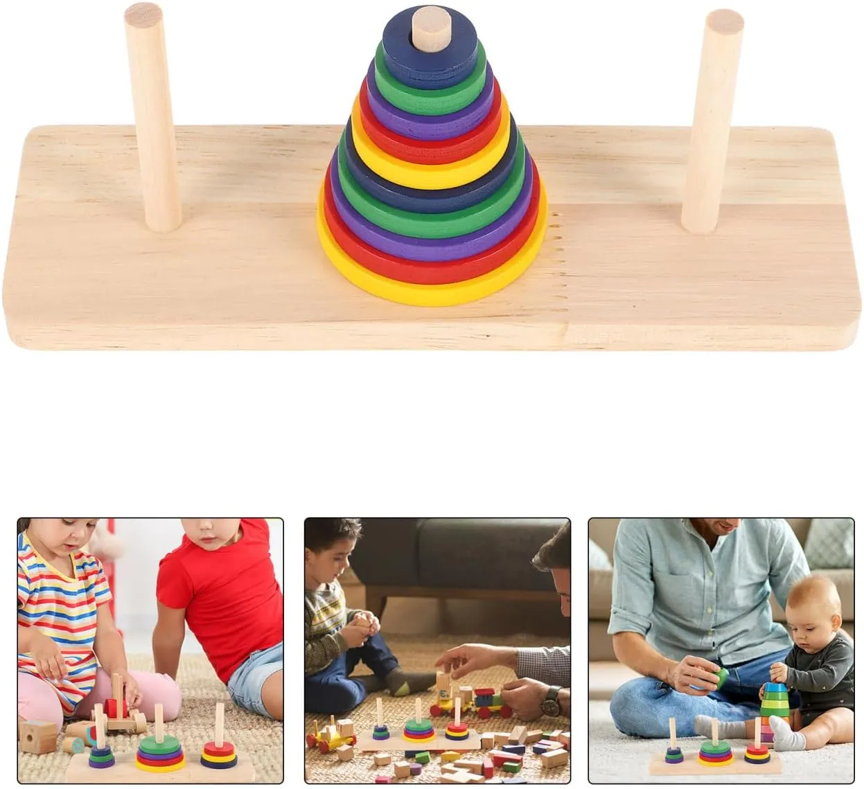 Hanoi Tower Toy - 2 Set Logic Tower Playing DIY Game Hanoi Teasers of Intellectual Mathematical Wooden Game Board Puzzle Party Puzzle