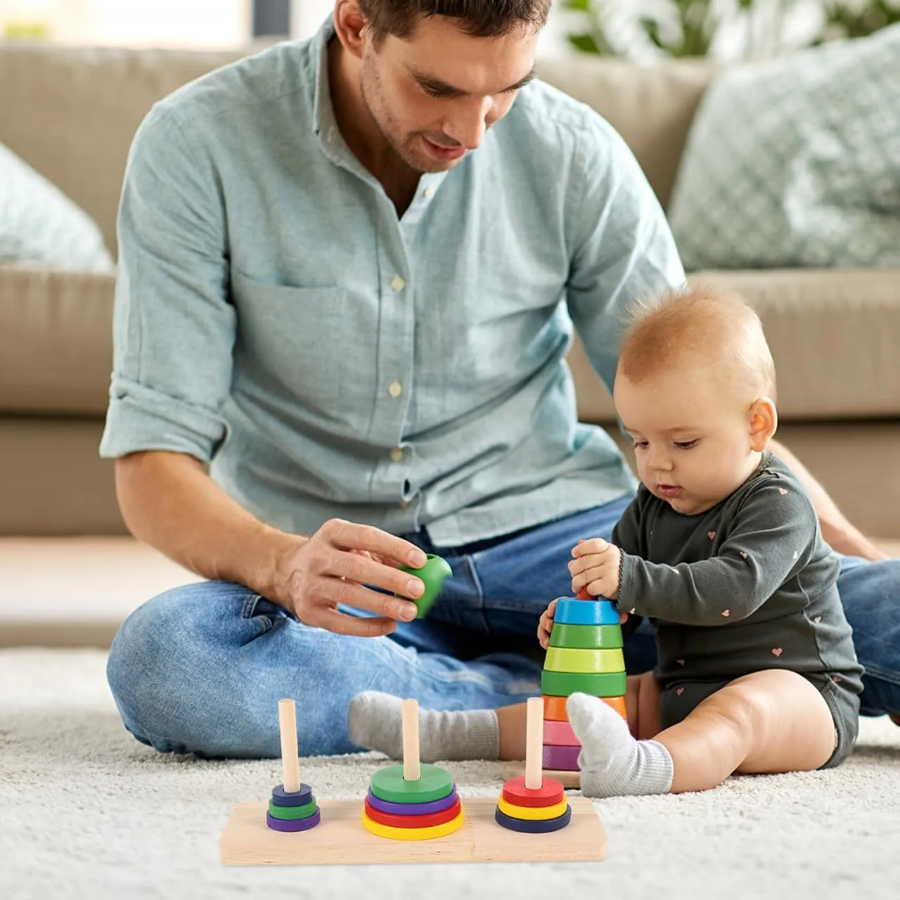 Hanoi Tower Toy - 2 Set Logic Tower Playing DIY Game Hanoi Teasers of Intellectual Mathematical Wooden Game Board Puzzle Party Puzzle