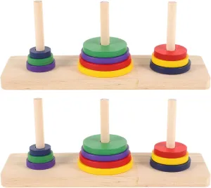 Hanoi Tower Toy - 2 Set Logic Tower Playing DIY Game Hanoi Teasers of Intellectual Mathematical Wooden Game Board Puzzle Party Puzzle