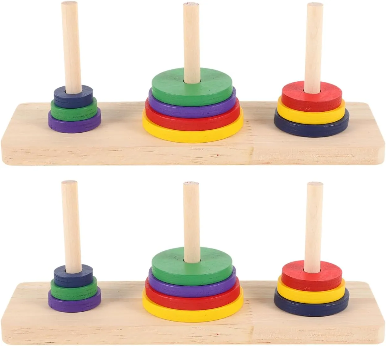 Hanoi Tower Toy - 2 Set Logic Tower Playing DIY Game Hanoi Teasers of Intellectual Mathematical Wooden Game Board Puzzle Party Puzzle