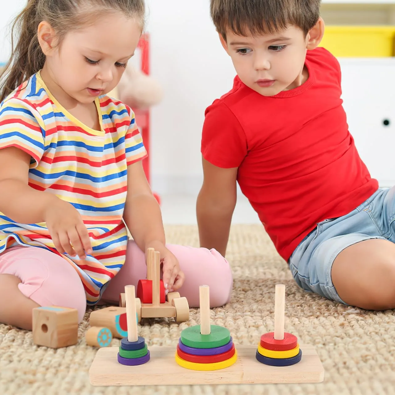 Hanoi Tower Toy - 2 Set Logic Tower Playing DIY Game Hanoi Teasers of Intellectual Mathematical Wooden Game Board Puzzle Party Puzzle