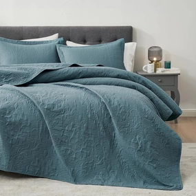 Hansleep Blue Quilt Queen Size - Damask Ultrasonic All Season Bedspread Queen, Soft Lightweight Coverlet Bedding Set, 3 Pieces (1 Quilt, 2 Pillow Shams)