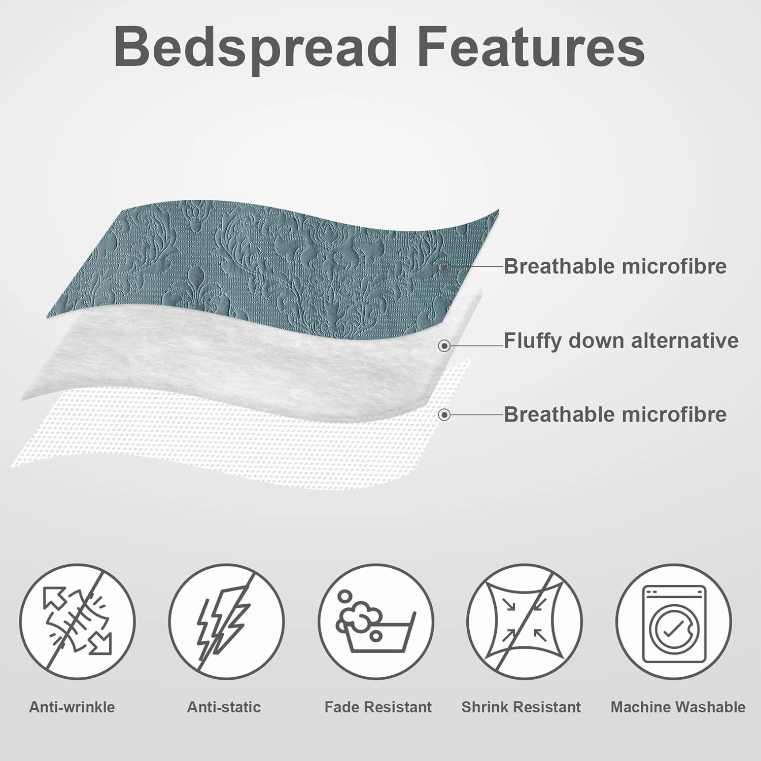 Hansleep Blue Quilt Queen Size - Damask Ultrasonic All Season Bedspread Queen, Soft Lightweight Coverlet Bedding Set, 3 Pieces (1 Quilt, 2 Pillow Shams)