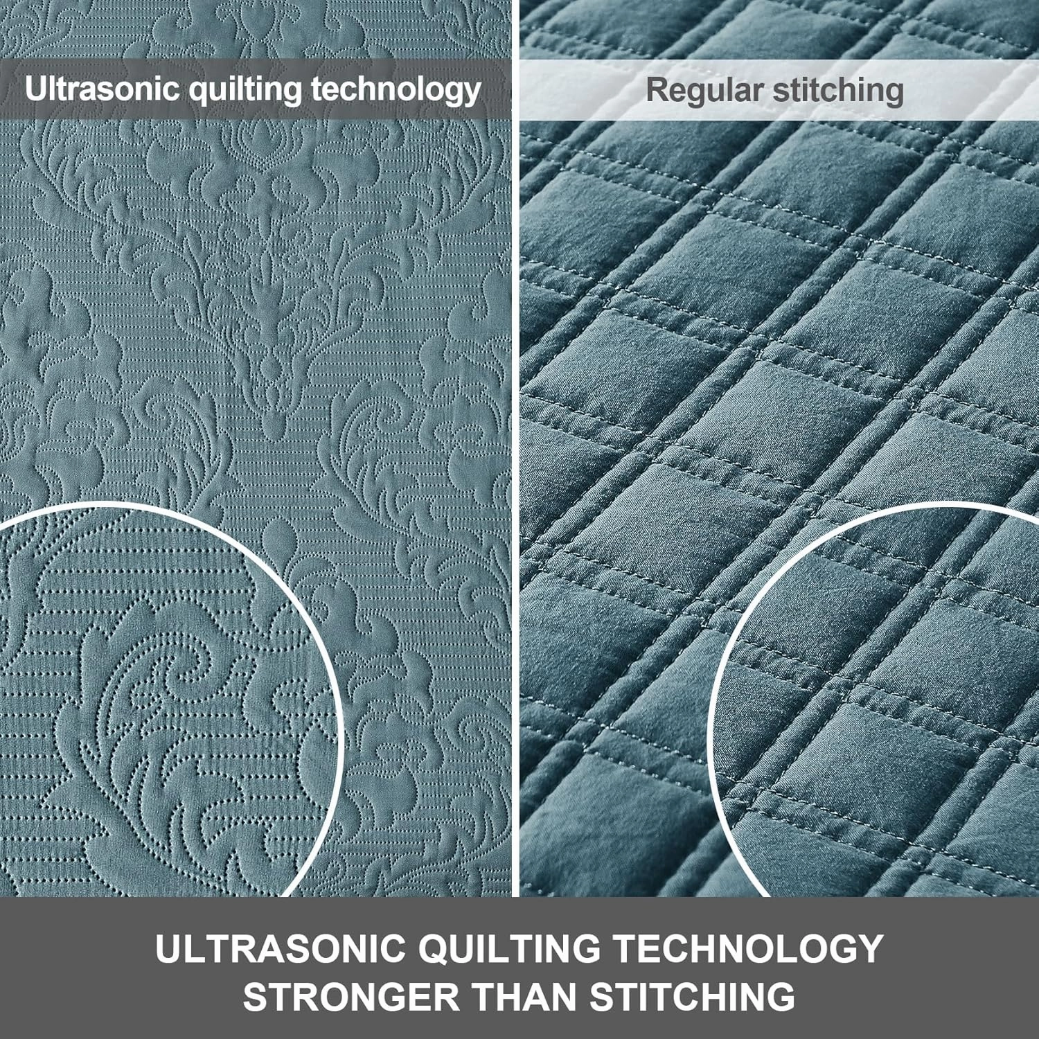 Hansleep Blue Quilt Queen Size - Damask Ultrasonic All Season Bedspread Queen, Soft Lightweight Coverlet Bedding Set, 3 Pieces (1 Quilt, 2 Pillow Shams)