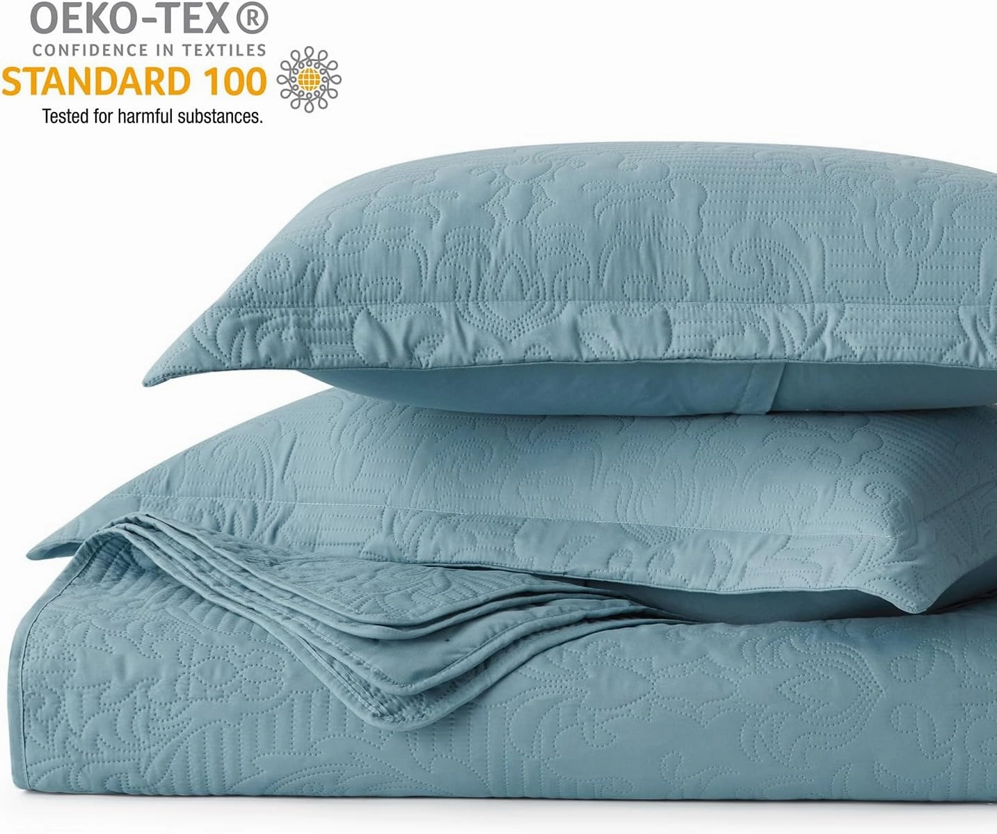 Hansleep Blue Quilt Queen Size - Damask Ultrasonic All Season Bedspread Queen, Soft Lightweight Coverlet Bedding Set, 3 Pieces (1 Quilt, 2 Pillow Shams)