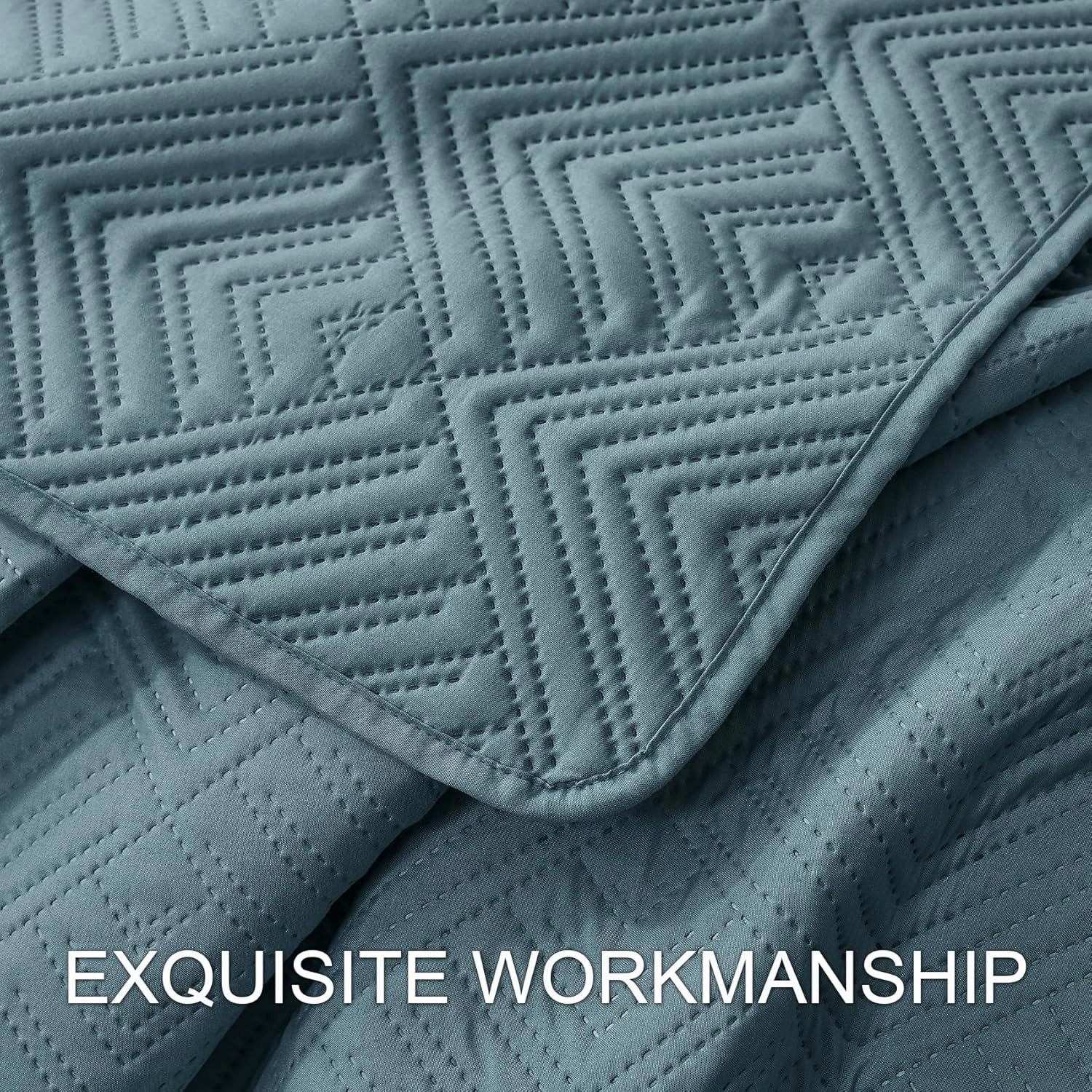 Hansleep Blue Quilt Twin Size - Geometric Ultrasonic All Season Bedspread Twin, Soft Lightweight Coverlet Bedding Set, 2 Pieces (1 Quilt, 1 Pillow Sham)