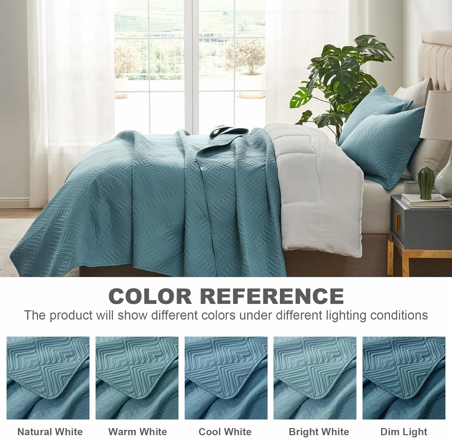 Hansleep Blue Quilt Twin Size - Geometric Ultrasonic All Season Bedspread Twin, Soft Lightweight Coverlet Bedding Set, 2 Pieces (1 Quilt, 1 Pillow Sham)
