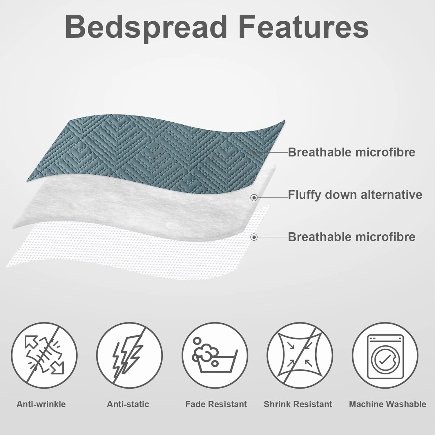 Hansleep Blue Quilt Twin Size - Geometric Ultrasonic All Season Bedspread Twin, Soft Lightweight Coverlet Bedding Set, 2 Pieces (1 Quilt, 1 Pillow Sham)