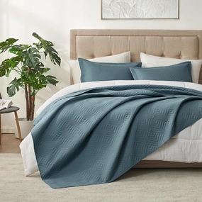 Hansleep Blue Quilt Twin Size - Geometric Ultrasonic All Season Bedspread Twin, Soft Lightweight Coverlet Bedding Set, 2 Pieces (1 Quilt, 1 Pillow Sham)