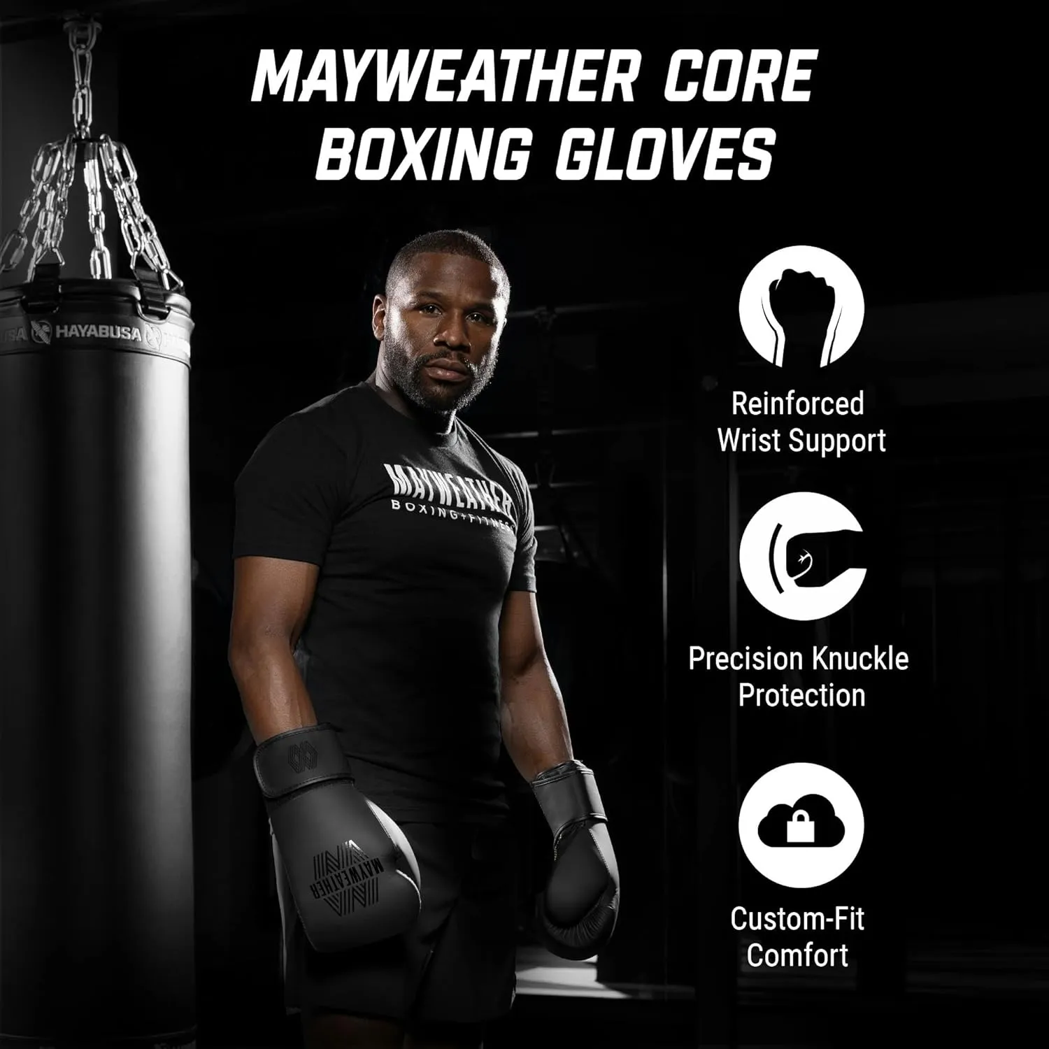 Hayabusa Mayweather Core Boxing Gloves for Men, Women – Lightweight, Durable Training Gloves for Boxing, Sparring, and Heavy Bag Work