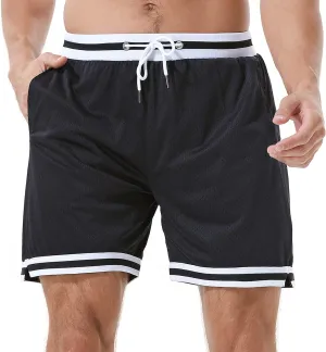 HEALONG Basketball Athletic Shorts Men - Mesh Gym Sports Workout Training Drawstring Retro Casual Fashion Short with Pockets