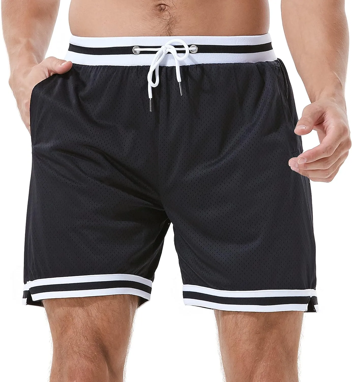 HEALONG Basketball Athletic Shorts Men - Mesh Gym Sports Workout Training Drawstring Retro Casual Fashion Short with Pockets