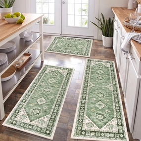 HEBE Boho Kitchen Rug Sets 3 Piece with Runner Non Slip Kitchen Rugs and Mats Washable Kitchen Mats for Floor Thick Kitchen Floor Mat Carpet Runner Rugs for Hallway Laundry Holiday Decor