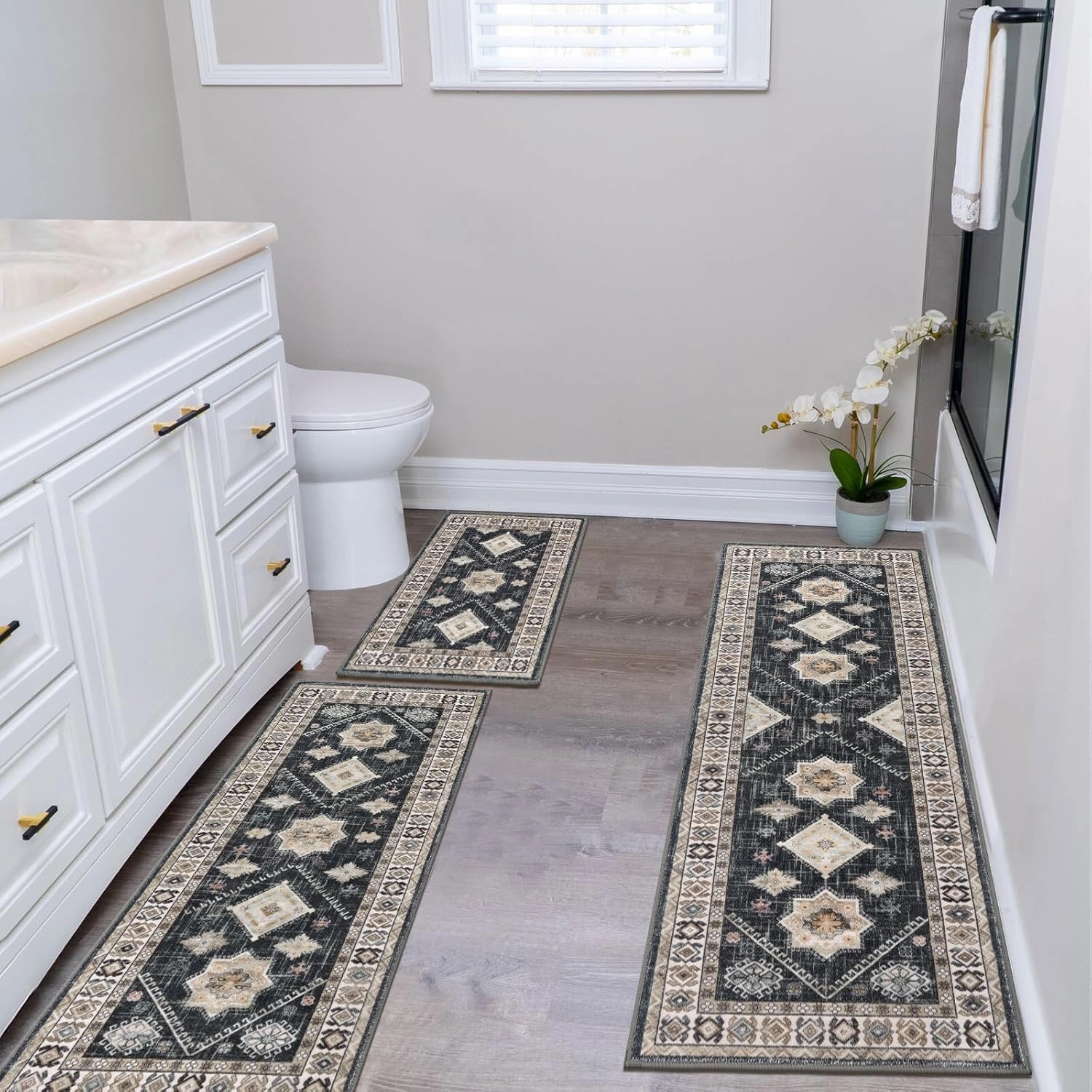 HEBE Boho Kitchen Rug Sets 3 Piece with Runner Non Slip Kitchen Rugs and Mats Washable Kitchen Mats for Floor Thick Kitchen Floor Mat Carpet Runner Rugs for Hallway Laundry Holiday Decor