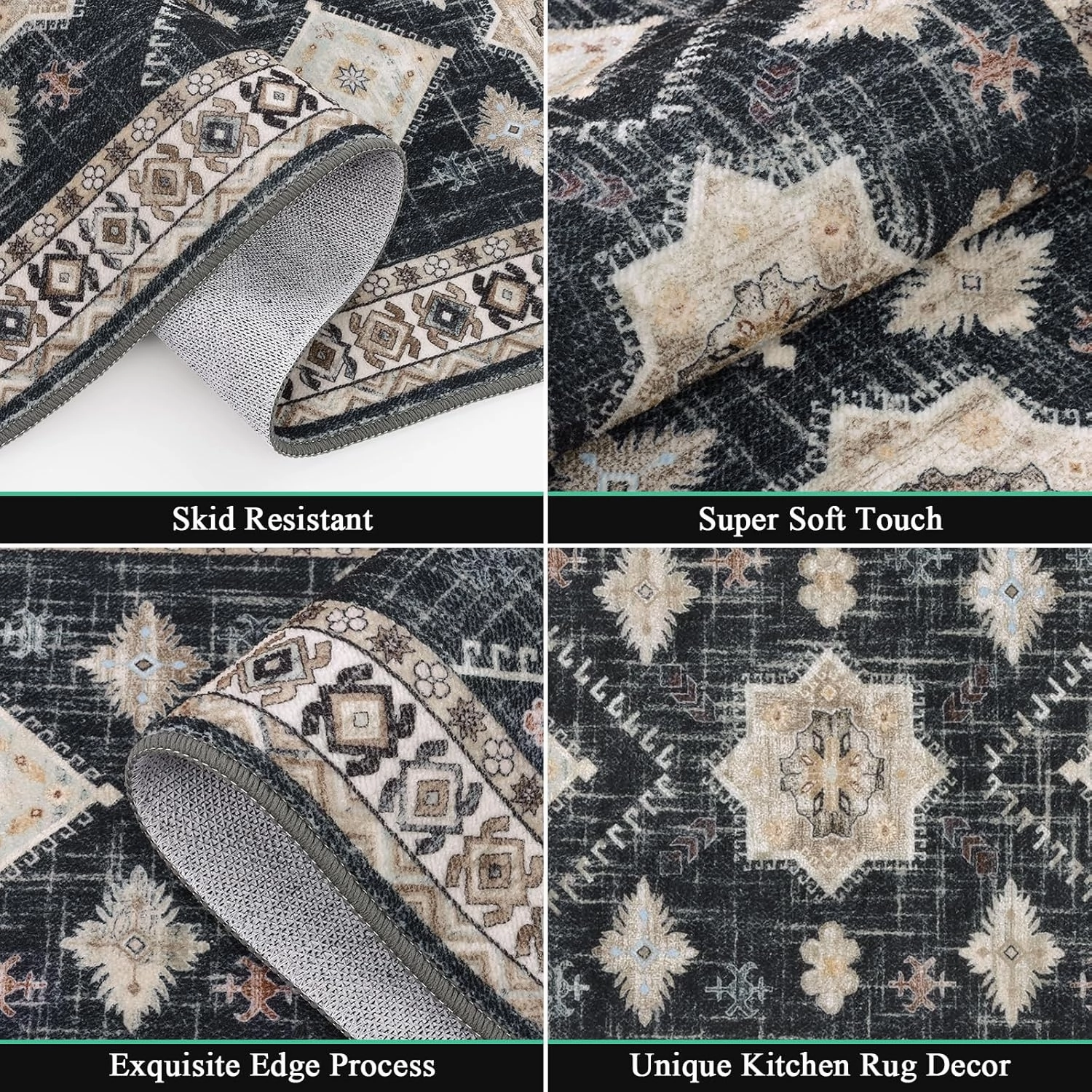 HEBE Boho Kitchen Rug Sets 3 Piece with Runner Non Slip Kitchen Rugs and Mats Washable Kitchen Mats for Floor Thick Kitchen Floor Mat Carpet Runner Rugs for Hallway Laundry Holiday Decor