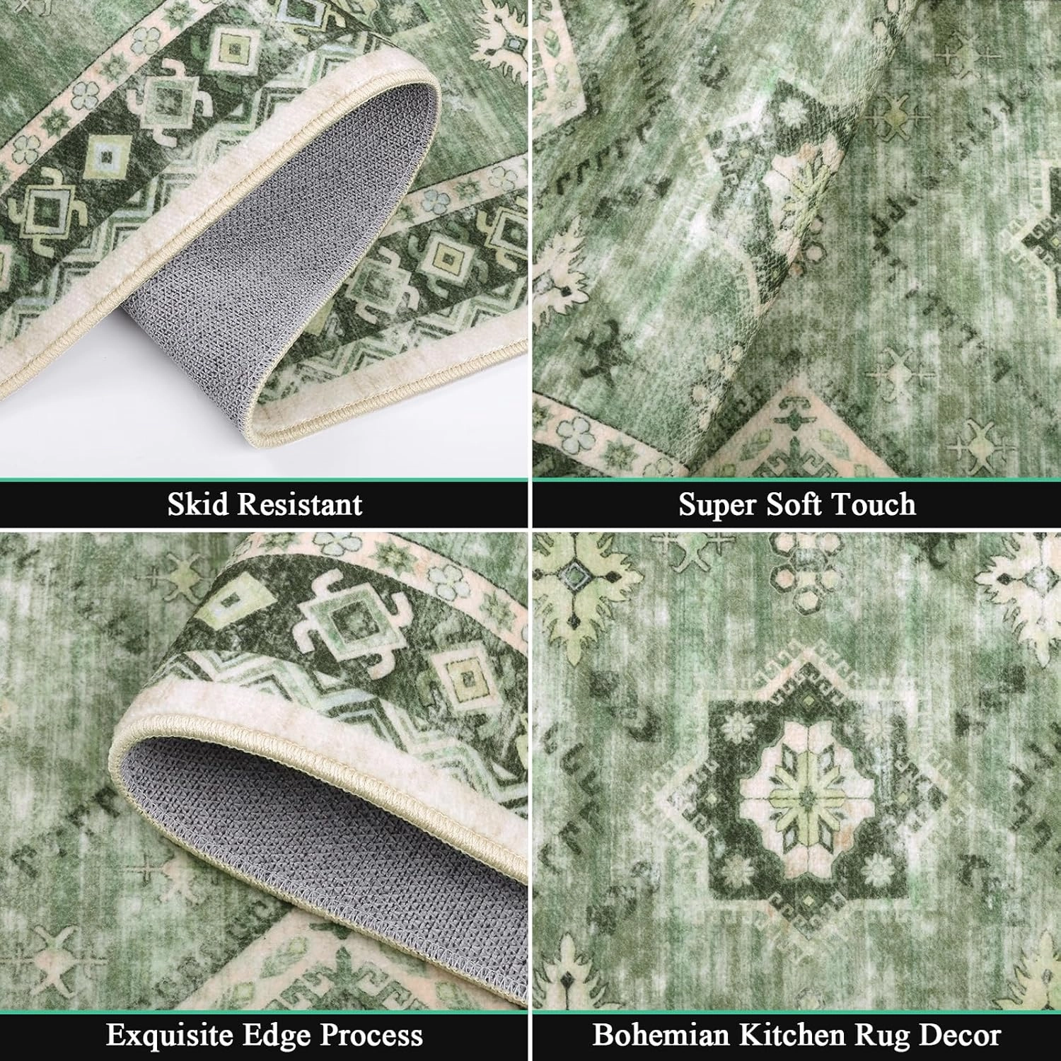 HEBE Boho Kitchen Rug Sets 3 Piece with Runner Non Slip Kitchen Rugs and Mats Washable Kitchen Mats for Floor Thick Kitchen Floor Mat Carpet Runner Rugs for Hallway Laundry Holiday Decor