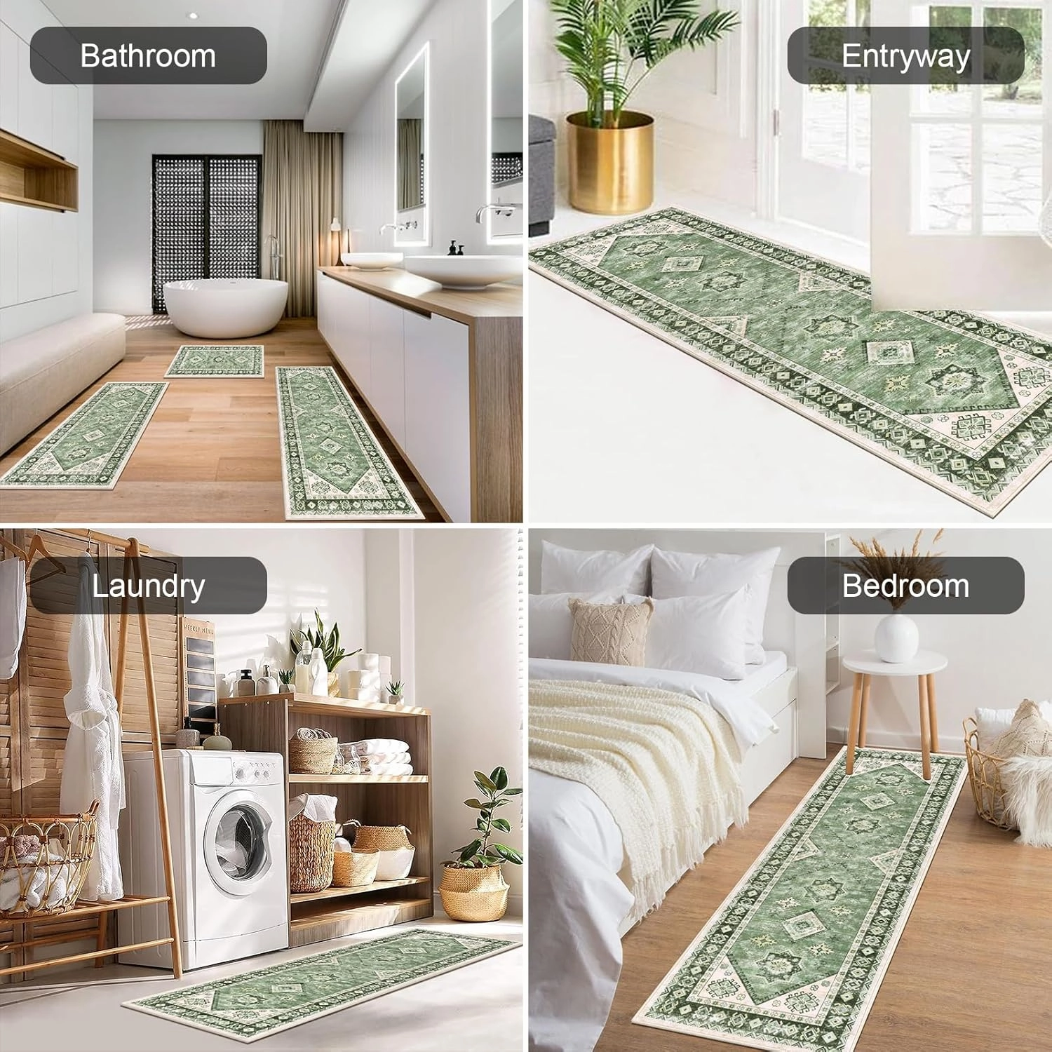 HEBE Boho Kitchen Rug Sets 3 Piece with Runner Non Slip Kitchen Rugs and Mats Washable Kitchen Mats for Floor Thick Kitchen Floor Mat Carpet Runner Rugs for Hallway Laundry Holiday Decor