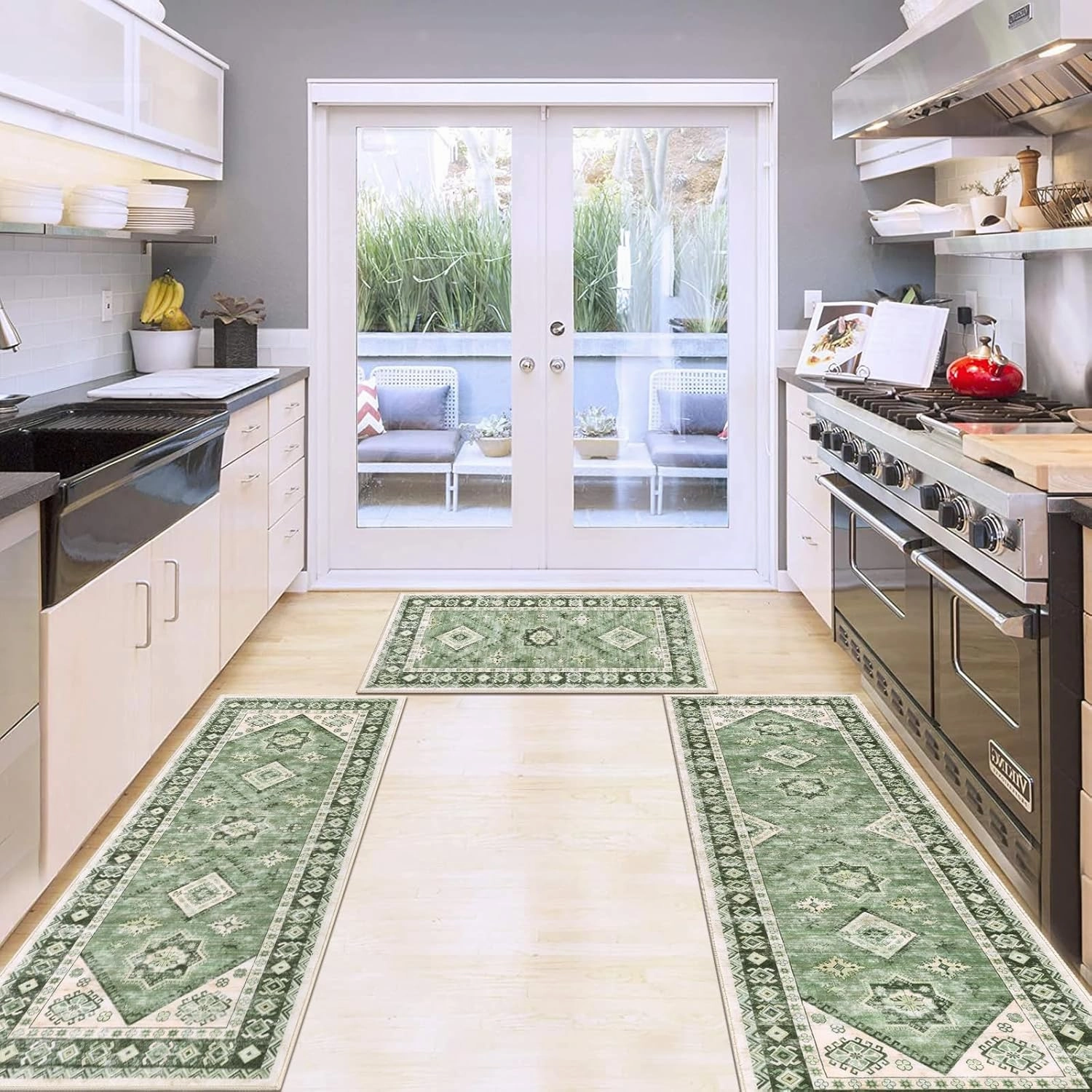 HEBE Boho Kitchen Rug Sets 3 Piece with Runner Non Slip Kitchen Rugs and Mats Washable Kitchen Mats for Floor Thick Kitchen Floor Mat Carpet Runner Rugs for Hallway Laundry Holiday Decor
