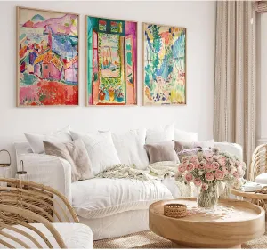 Henri Matisse Wall Art Pink Aesthetic Canvas Wall Decor Colorful Abstract Art Pictures Henri Matisse Prints Posters Boho Artwork Painting for Bedroom Living Room 12x16 Inch Unframed Set of 3