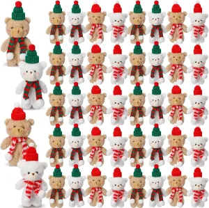 Hiboom 40 Pieces Christmas Stuffed Animal Bear Christmas Small Plush Cute Bear Stuffed Animals Xmas Toys for Birthday Decorations Party Favors (Knitting,Fashion Style)