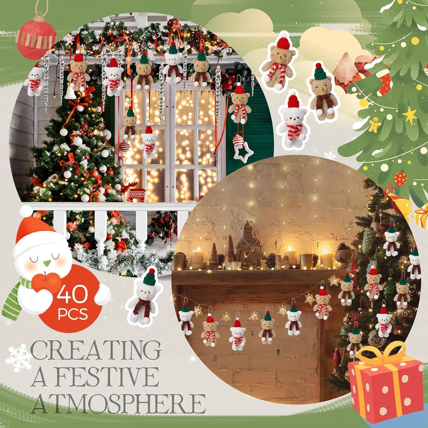 Hiboom 40 Pieces Christmas Stuffed Animal Bear Christmas Small Plush Cute Bear Stuffed Animals Xmas Toys for Birthday Decorations Party Favors (Knitting,Fashion Style)