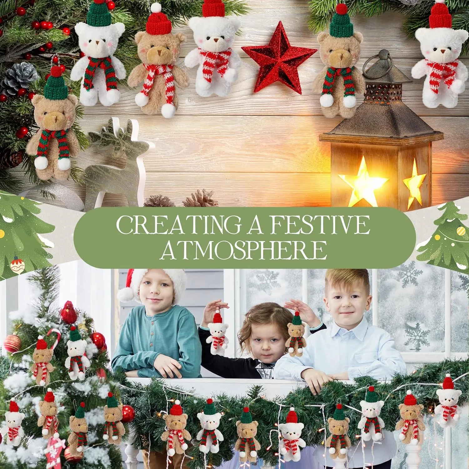 Hiboom 40 Pieces Christmas Stuffed Animal Bear Christmas Small Plush Cute Bear Stuffed Animals Xmas Toys for Birthday Decorations Party Favors (Knitting,Fashion Style)