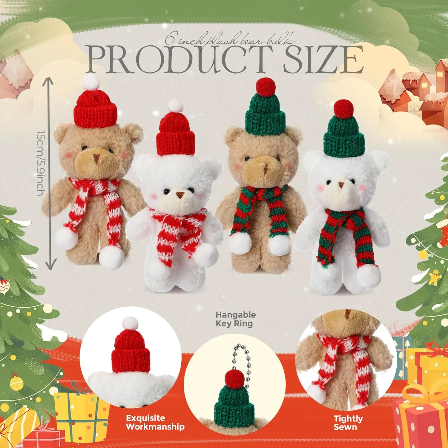 Hiboom 40 Pieces Christmas Stuffed Animal Bear Christmas Small Plush Cute Bear Stuffed Animals Xmas Toys for Birthday Decorations Party Favors (Knitting,Fashion Style)