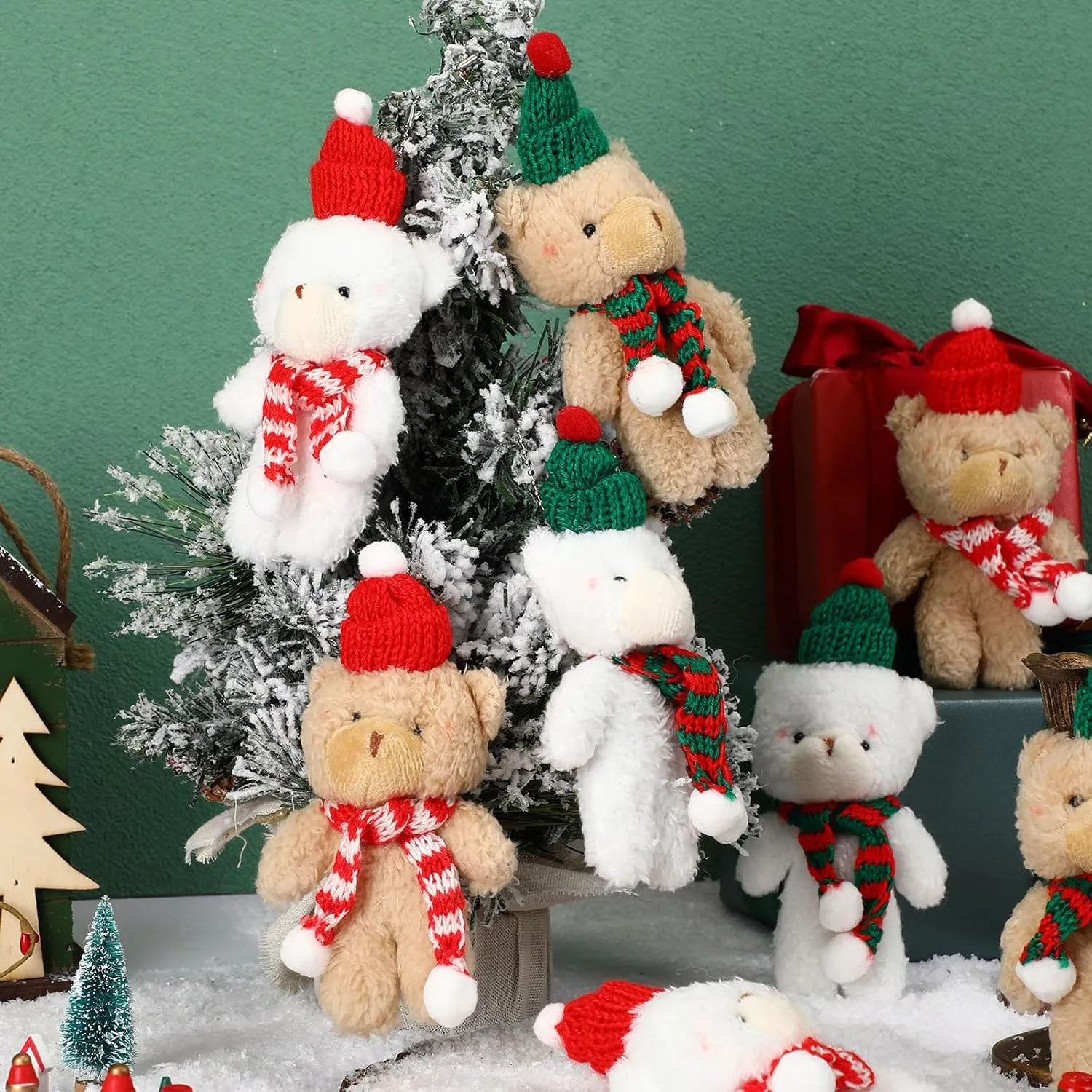 Hiboom 40 Pieces Christmas Stuffed Animal Bear Christmas Small Plush Cute Bear Stuffed Animals Xmas Toys for Birthday Decorations Party Favors (Knitting,Fashion Style)
