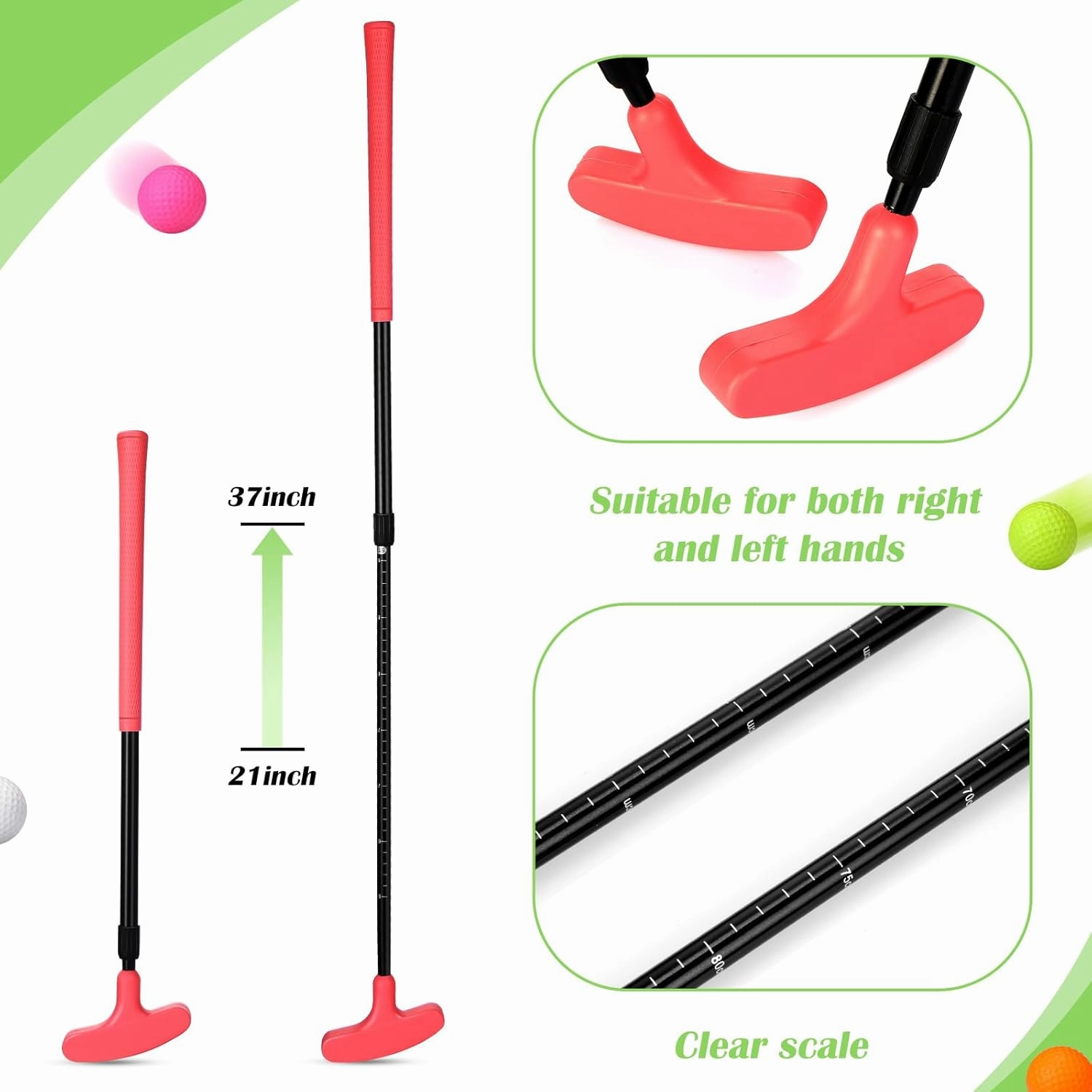 Hiboom 4 Pack Golf Putters for Men and Women Two Way Mini Golf Putter with 4 Balls Adjustable Length Kids Putter Bulk Right or Left Handed Golfers for Children Teenager Junior