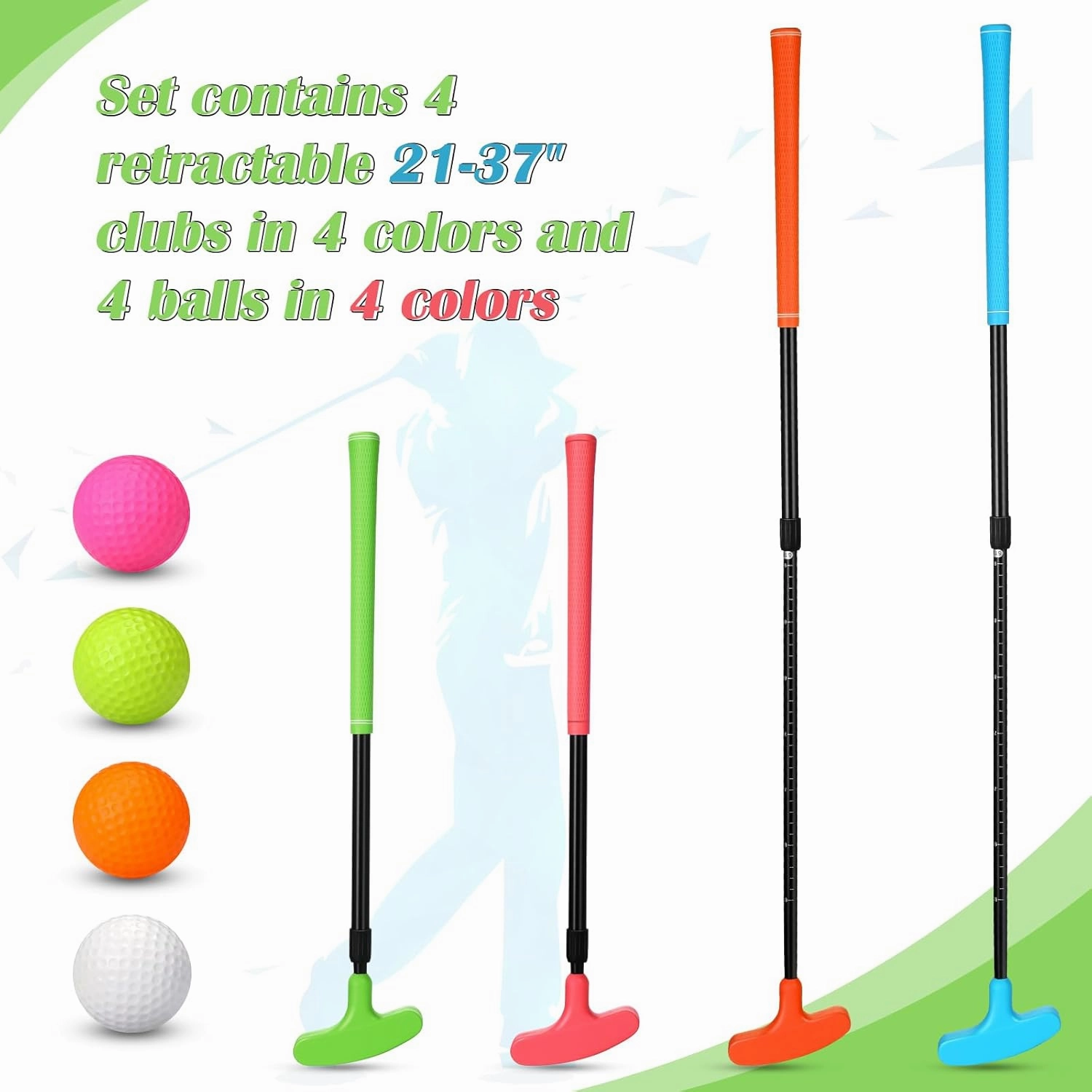 Hiboom 4 Pack Golf Putters for Men and Women Two Way Mini Golf Putter with 4 Balls Adjustable Length Kids Putter Bulk Right or Left Handed Golfers for Children Teenager Junior
