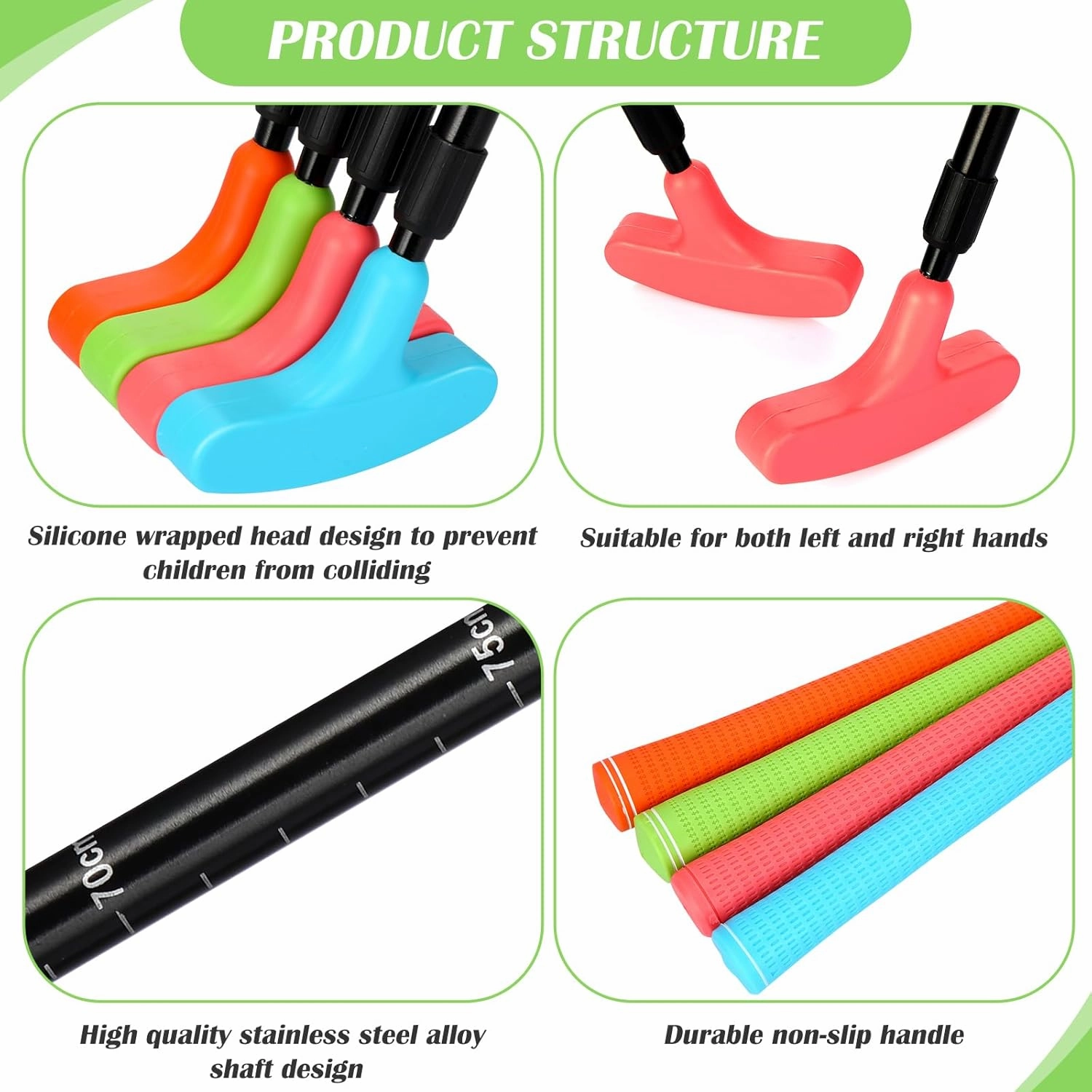 Hiboom 4 Pack Golf Putters for Men and Women Two Way Mini Golf Putter with 4 Balls Adjustable Length Kids Putter Bulk Right or Left Handed Golfers for Children Teenager Junior