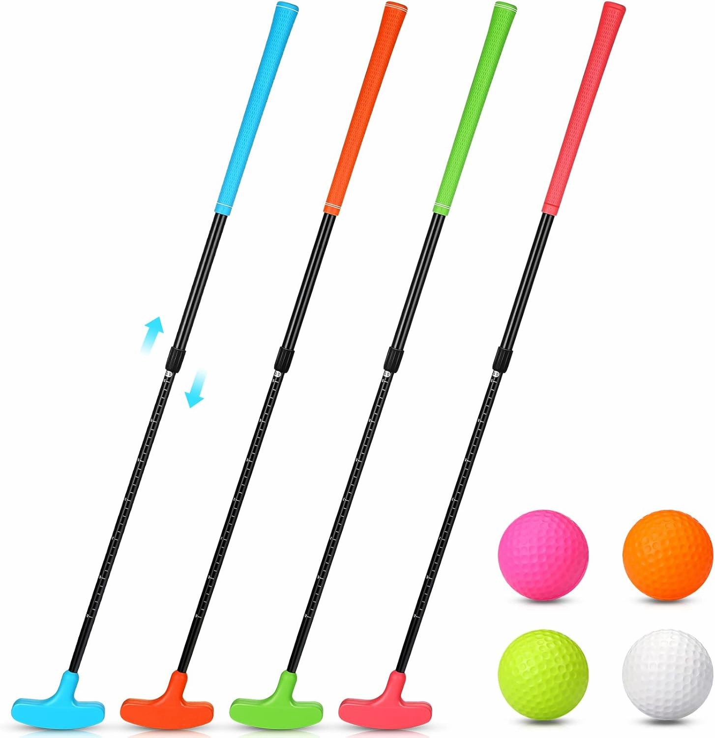 Hiboom 4 Pack Golf Putters for Men and Women Two Way Mini Golf Putter with 4 Balls Adjustable Length Kids Putter Bulk Right or Left Handed Golfers for Children Teenager Junior