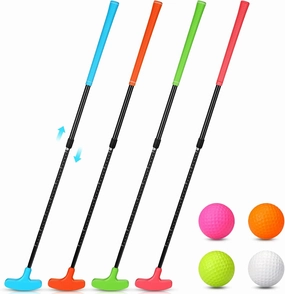 Hiboom 4 Pack Golf Putters for Men and Women Two Way Mini Golf Putter with 4 Balls Adjustable Length Kids Putter Bulk Right or Left Handed Golfers for Children Teenager Junior