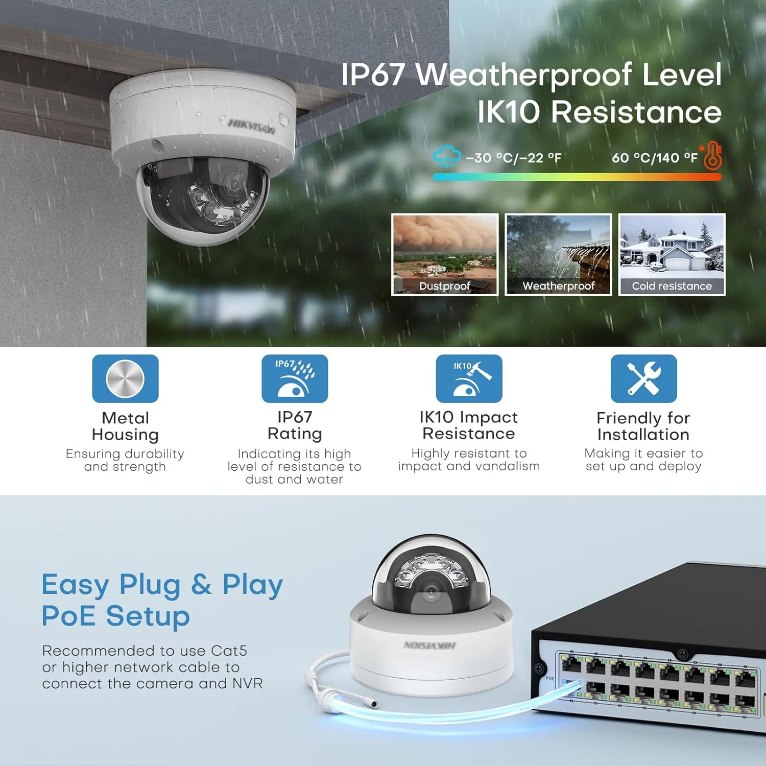 HIKV DS-2CD2183G2-LI 2.8mm 4K 8MP ACU-Sense Dome PoE IP Camera with Smart Hybrid Light, AI VCA, Human/Vehicle Detection, 98ft Smart Night Color, Metal, Upgrade DS-2CD2183G2-I, Compatible for Hikvision