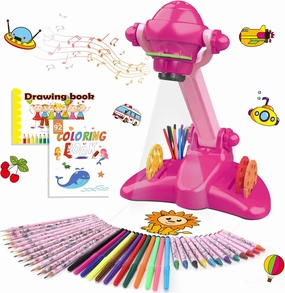 Hoarosall Drawing Projector for Kids, Art and Craft Kit, Toys for Girls Aged 3 , Drawing Supplies, Including Colored Pencils, Crayons, Coloring Books, Gift for 3  Year Old Girls (Rose Red)