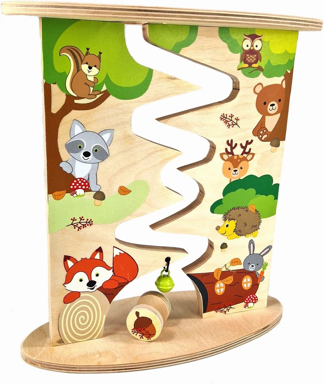 Holzspielzeug 31130 – Wooden Roller Track, Farm and Fox Design, Handmade, Dismountable, Suitable for Children from 12 Months