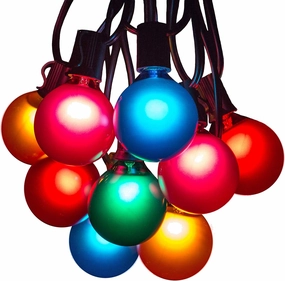 Hometown Evolution, Inc. 100 Foot Outdoor Colored String Lights - G50 Assorted Satin Pearl 2 Inch Globe Bulbs - Black Wire (  5 Free Spares)