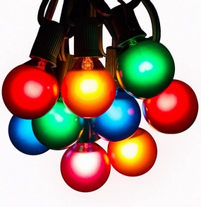 Hometown Evolution, Inc. 50 Foot Outdoor Colored String Lights - G40 Assorted Satin Pearl 1.6 Inch Globe Bulbs (Black Wire) for Backyard Patio Deck Tree and Party Lighting