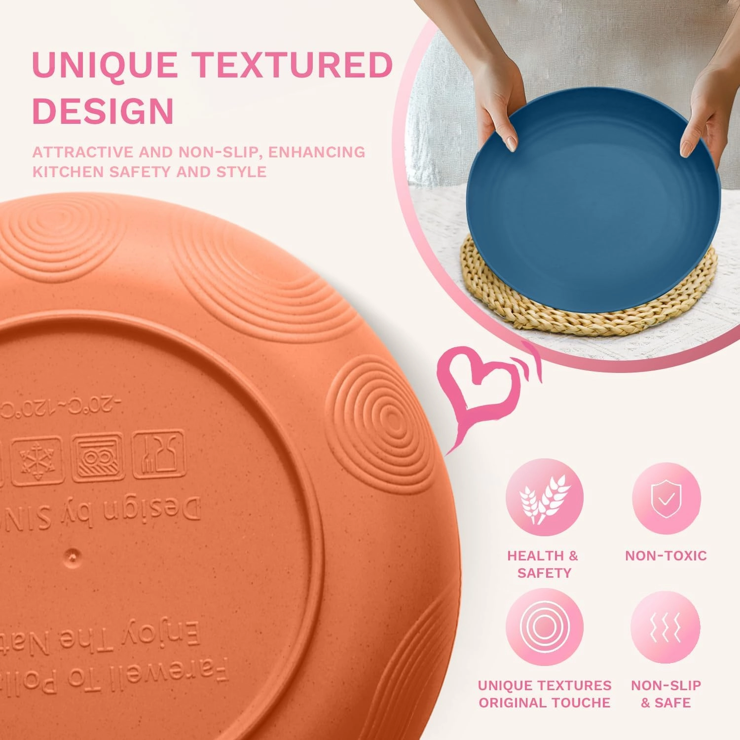 Homienly Wheat Straw Plate Set, 10 Inch Deep Dinner Plate, Alternative to Plastic Plates Reusable, Unbreakable Microwave and Dishwasher Safe Plates for Kitchen, Camping, Picnic,Set of 4 - Multi Color